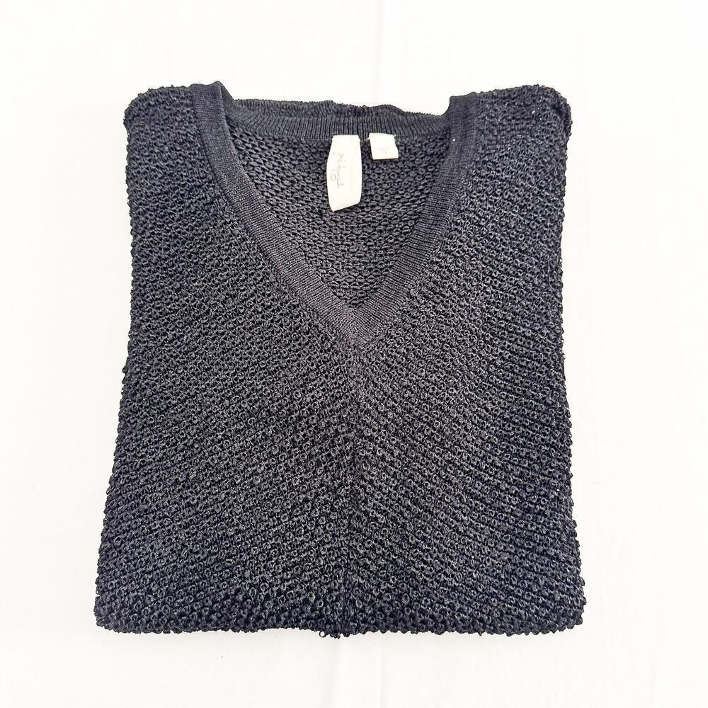 Yansi Fugel Black Knit Crochet Short Sleeve Sweater Top Size Small